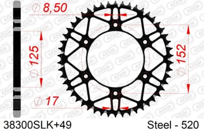 COURONNE ACIER #520 S/C 38300SLK+49 - Pas 520 - 49 dents - AFAM