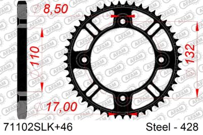 COURONNE ACIER #428 S/C 71102SLK+46 - Pas 428 - 46 dents - AFAM