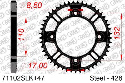 COURONNE ACIER #428 S/C 71102SLK+47 - Pas 428 - 47 dents - AFAM