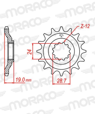 Pignon sortie de boîte  Pas 530 - 16 dents - Acier - PE80516 - Supersprox
