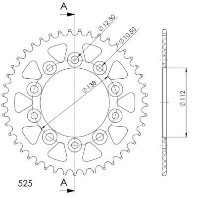 Couronne aluminium Pas 525 - 45 dents - Supersprox (AB61345)