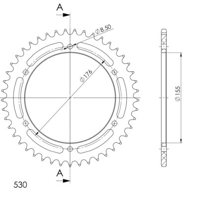 Couronne aluminium Pas 530 - 45 dents - Supersprox (AT60145)
