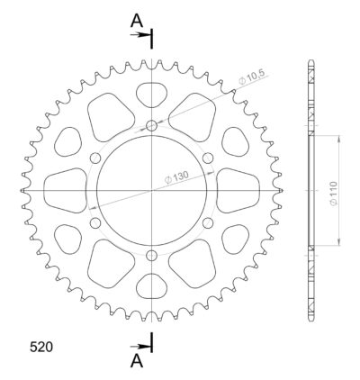 Couronne aluminium Pas 520 - 50 dents - Supersprox (AD81250)