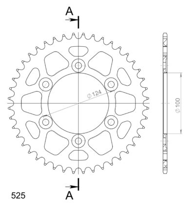 Couronne aluminium Pas 525 - 44 dents - Supersprox (AM60944)