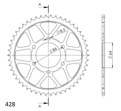 Couronne acier Pas 428 - 50 dents - Supersprox (CG20250)
