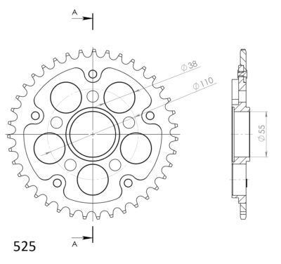 Couronne STEALTH 736 525:38 GOLD (38 dents) - Supersprox