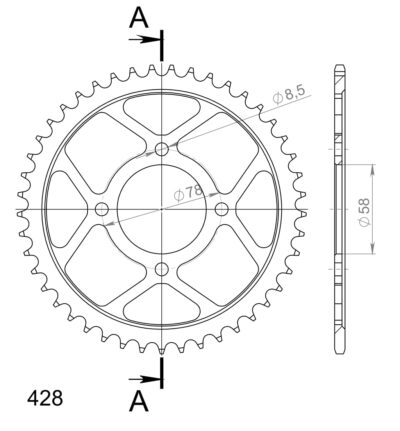 Couronne acier Pas 428 - 45 dents - Supersprox (CE20145)